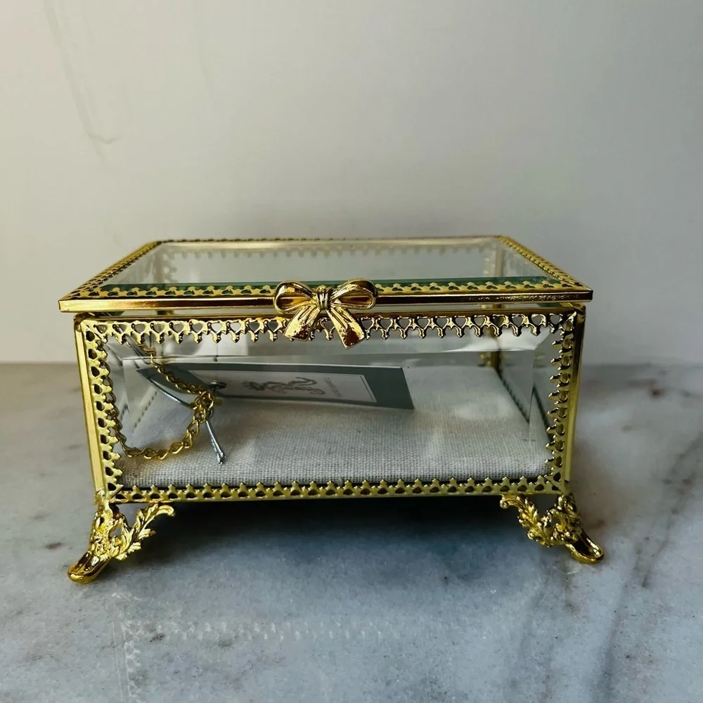 Elegant Gold Glass Jewelry Box